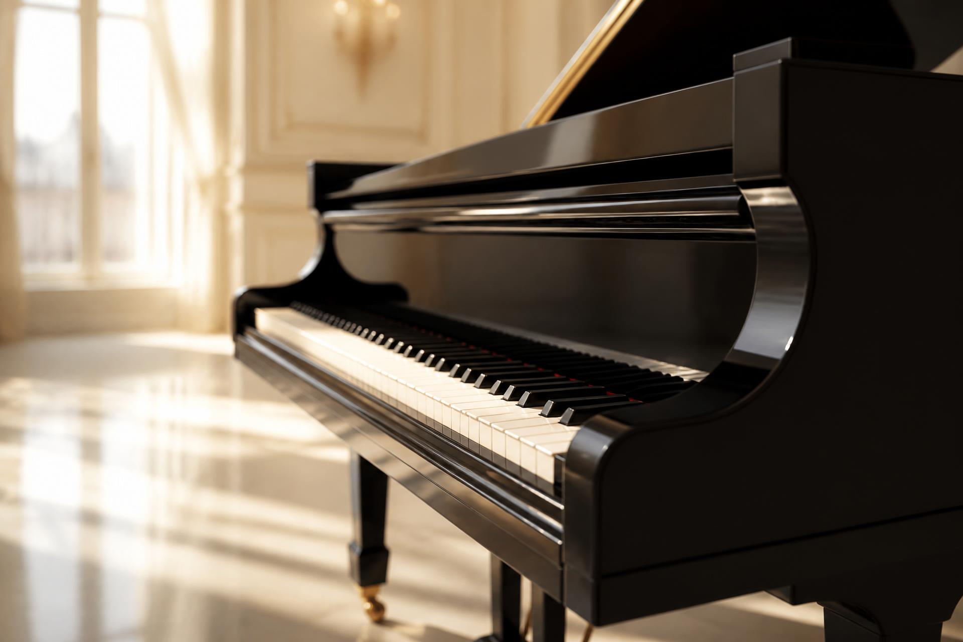 Grand piano in a sunlit studio